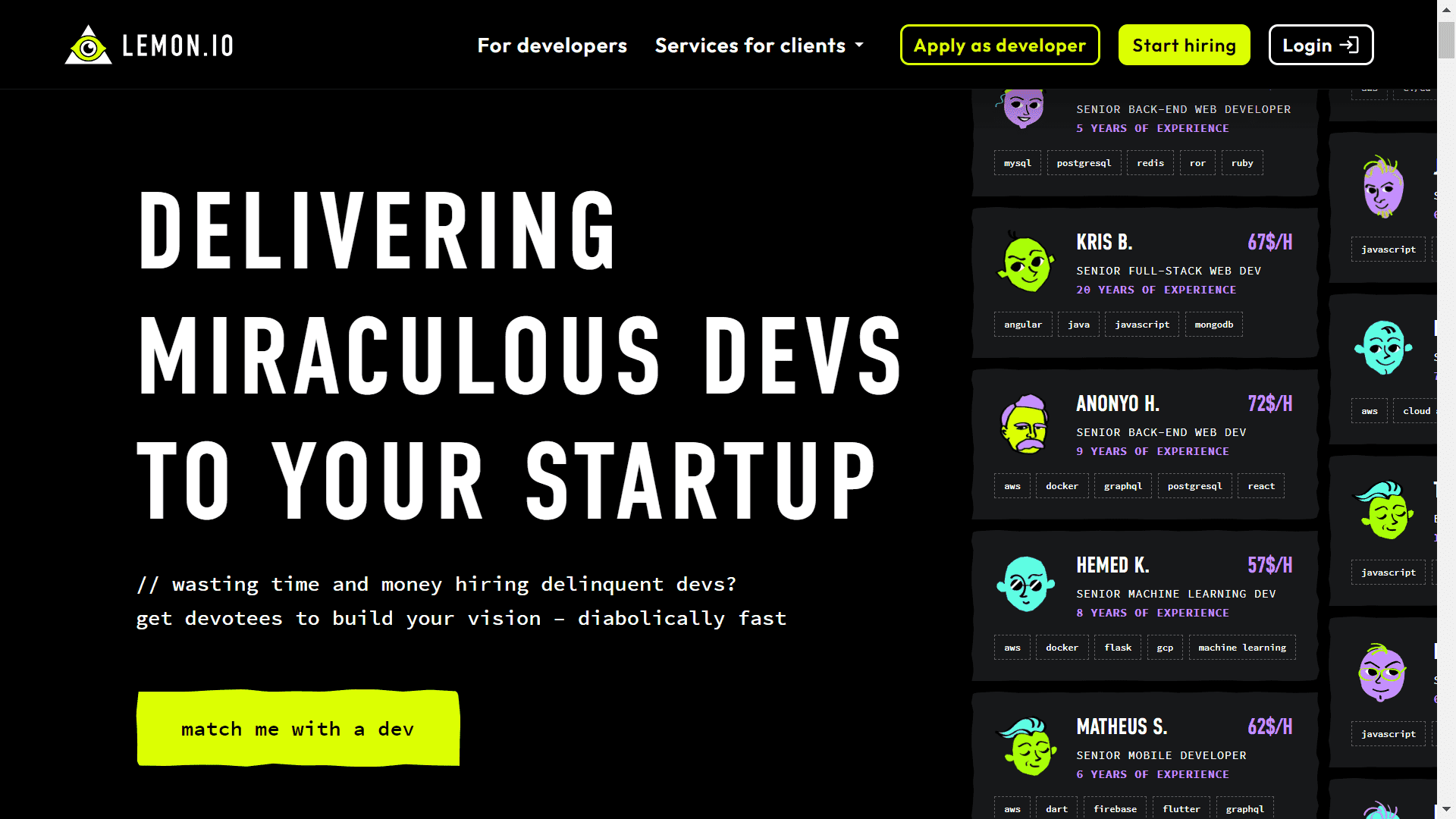 A screenshot from the website "lemon.io"